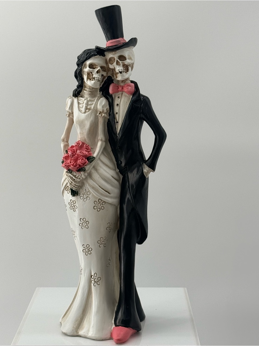 Gothic Skeleton Bride & Groom Cake Topper in Black, White & Pink
